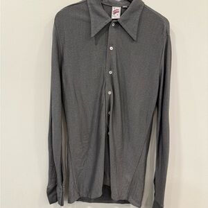 Men’s 70s Vintage Gray Long Sleeve Button-Up Shirt